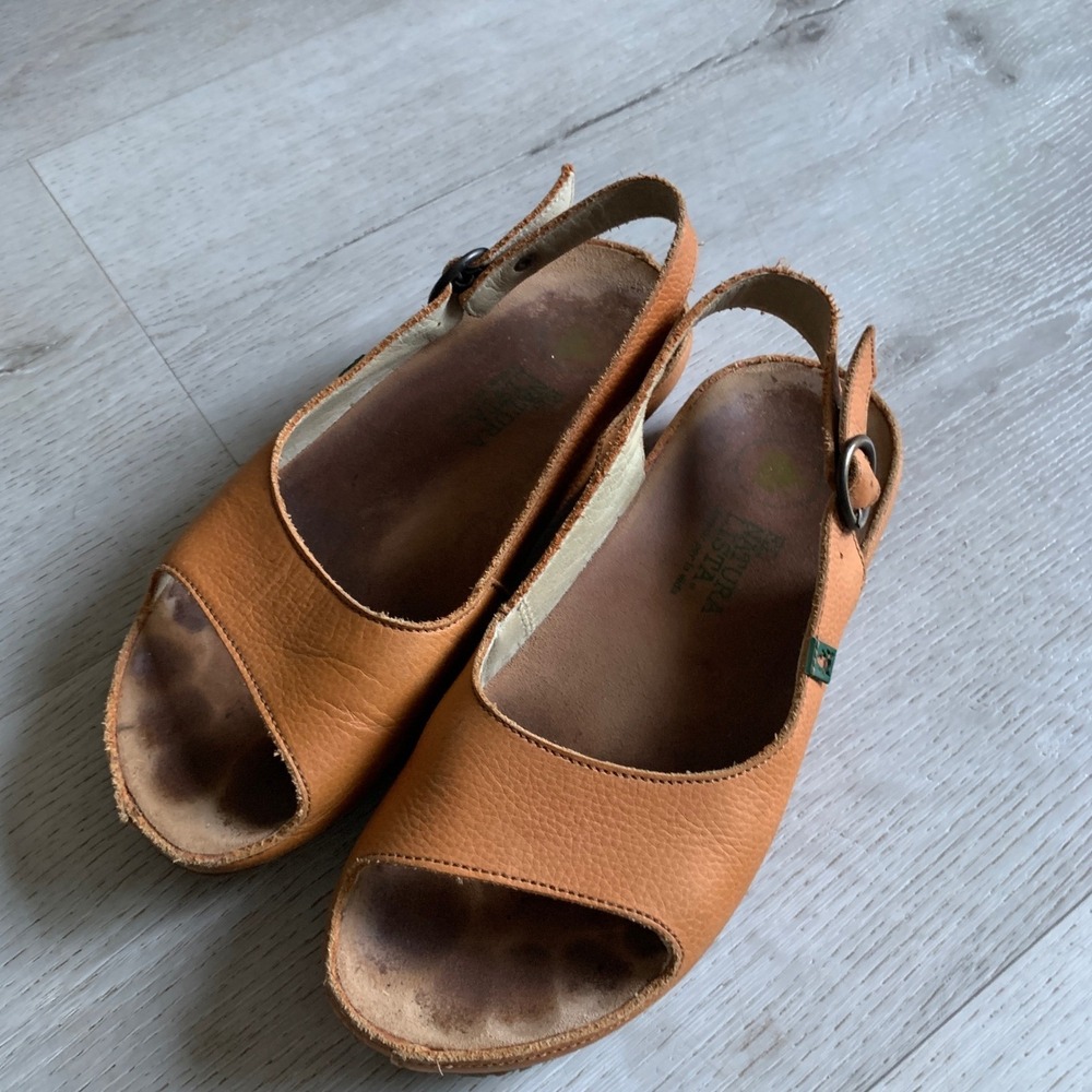 El Naturalista Tan Leather Slingback Peep Toe Sandals 131 Size 38